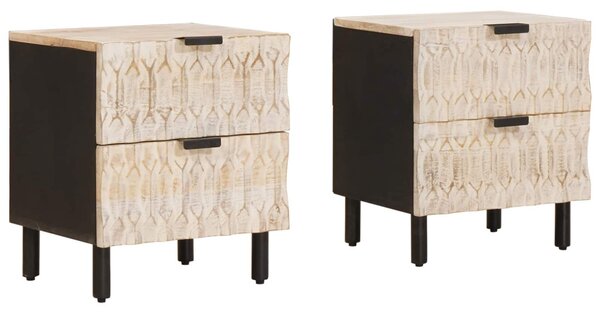 Éjjeliszekrény 2 pcs Fehér 40 x 33 x 46 cm Tömör Mangófát