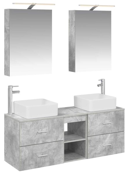 Fürdőszoba bútor szett 5 pcs Betonszürke Szerelt fa és Üveg