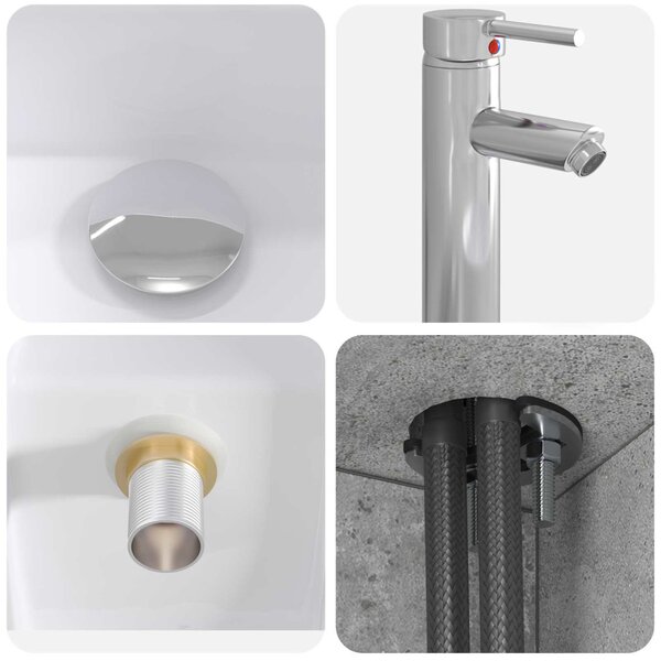Fürdőszoba bútor szett 4 pcs Betonszürke Szerelt fa és Üveg