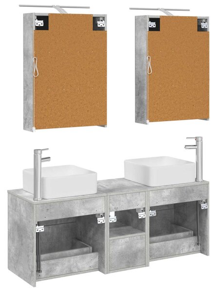 Fürdőszoba bútor szett 5 pcs Betonszürke Szerelt fa és Üveg