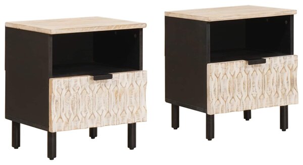Éjjeliszekrény 2 pcs Fehér 40 x 33 x 46 cm Tömör Mangófát