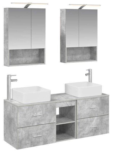 Fürdőszoba bútor szett 5 pcs Betonszürke Szerelt fa és Üveg
