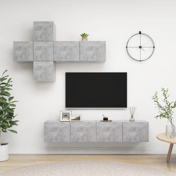 7 részes betonszürke szerelt fa TV-szekrényszett