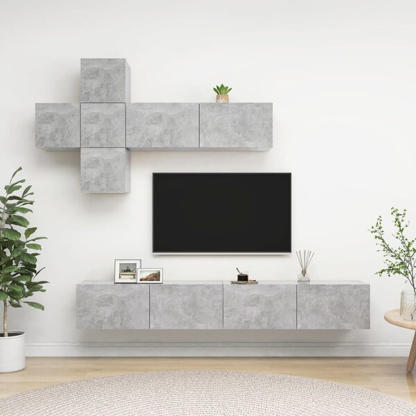 7 részes betonszürke szerelt fa TV-szekrényszett