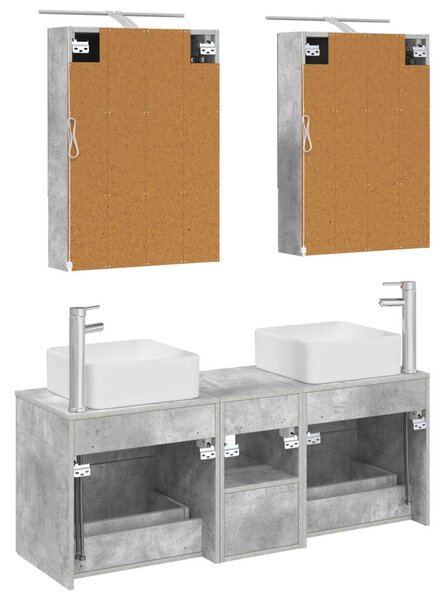 Fürdőszoba bútor szett 5 pcs Betonszürke Szerelt fa és Üveg