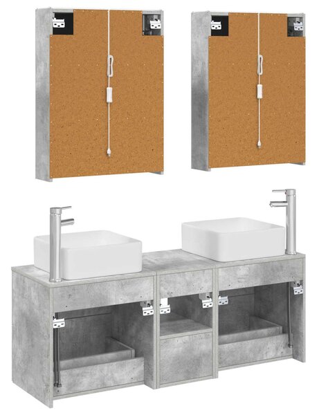 Fürdőszoba bútor szett 5 pcs Betonszürke Szerelt fa és Üveg