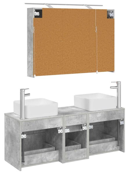 Fürdőszoba bútor szett 4 pcs Betonszürke Szerelt fa és Üveg