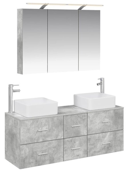 Fürdőszoba bútor szett 4 pcs Betonszürke Szerelt fa és Üveg