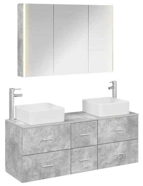 Fürdőszoba bútor szett 4 pcs Betonszürke Szerelt fa és Üveg