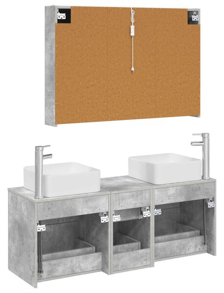 Fürdőszoba bútor szett 4 pcs Betonszürke Szerelt fa és Üveg