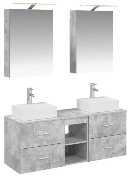 Fürdőszoba bútor szett 5 pcs Betonszürke Szerelt fa és Üveg