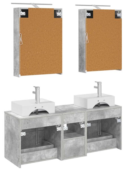 Fürdőszoba bútor szett 5 pcs Betonszürke Szerelt fa és Üveg