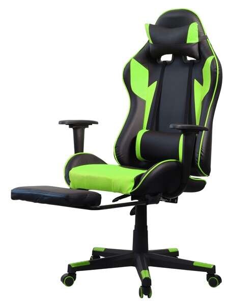 IRIS Gamer Szék - Fekete-Zöld - Kihúzható Lábtámasszal