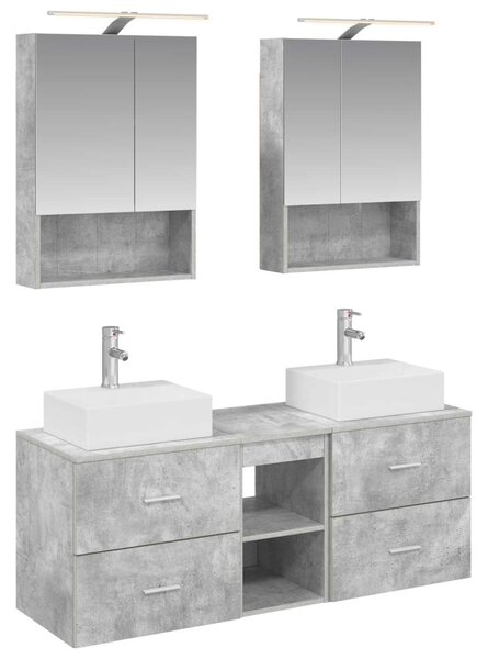 Fürdőszoba bútor szett 5 pcs Betonszürke Szerelt fa és Üveg