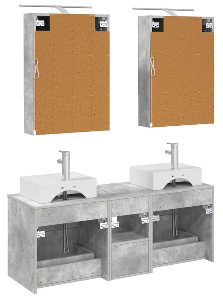 Fürdőszoba bútor szett 5 pcs Betonszürke Szerelt fa és Üveg