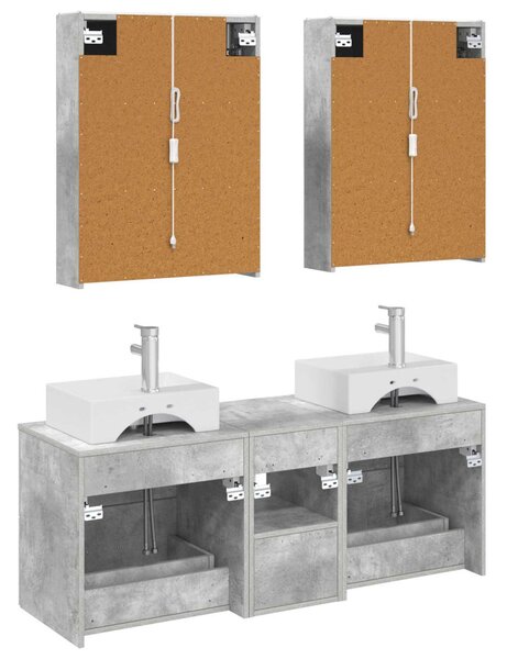 Fürdőszoba bútor szett 5 pcs Betonszürke Szerelt fa és Üveg