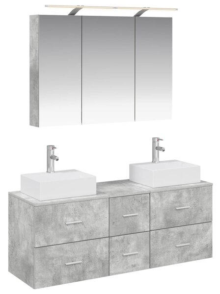 Fürdőszoba bútor szett 4 pcs Betonszürke Szerelt fa és Üveg