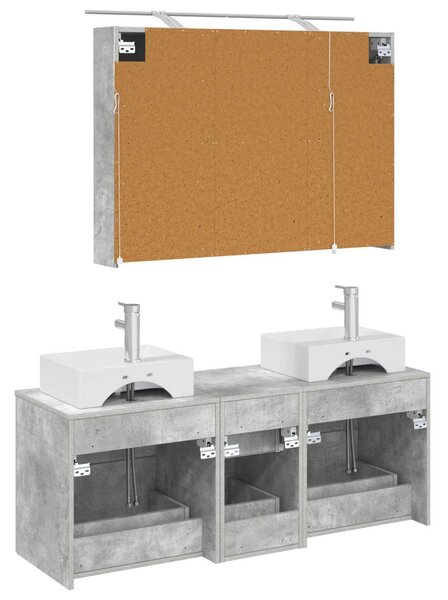 Fürdőszoba bútor szett 4 pcs Betonszürke Szerelt fa és Üveg
