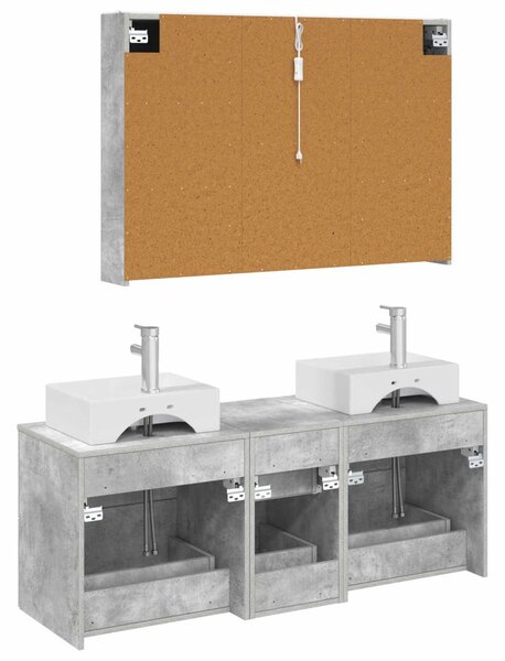 Fürdőszoba bútor szett 4 pcs Betonszürke Szerelt fa és Üveg