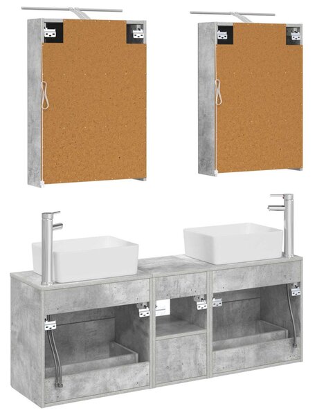 Fürdőszoba bútor szett 5 pcs Betonszürke Szerelt fa és Üveg