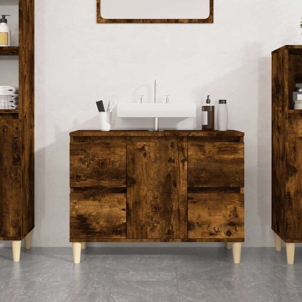 VidaXL füstös tölgyszínű szerelt fa mosdószekrény 80 x 33 x 60 cm