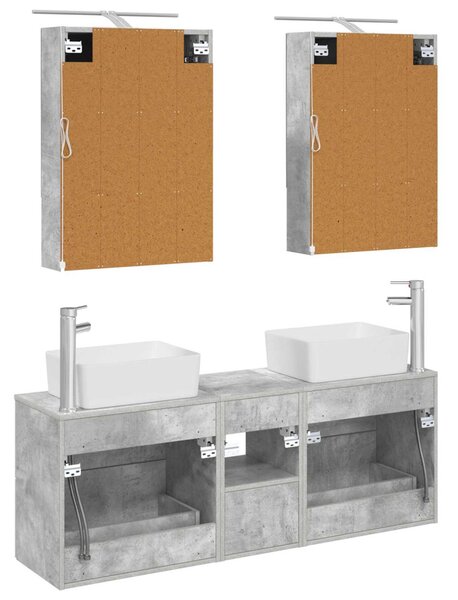 Fürdőszoba bútor szett 5 pcs Betonszürke Szerelt fa és Üveg