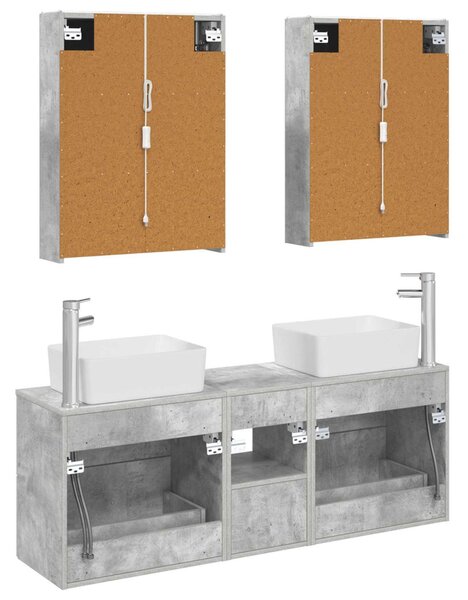 Fürdőszoba bútor szett 5 pcs Betonszürke Szerelt fa és Üveg