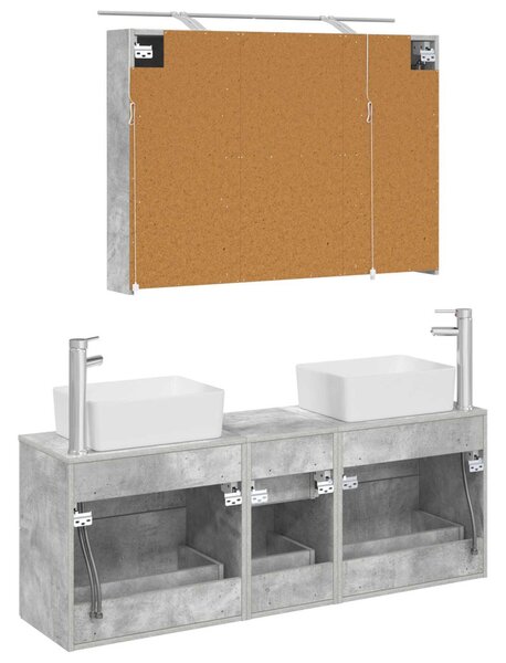 Fürdőszoba bútor szett 4 pcs Betonszürke Szerelt fa és Üveg