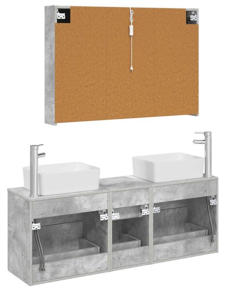 Fürdőszoba bútor szett 4 pcs Betonszürke Szerelt fa és Üveg
