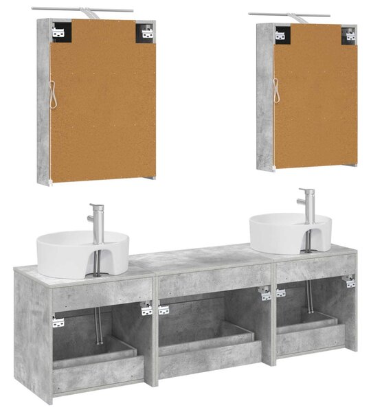 Fürdőszoba bútor szett 5 pcs Betonszürke Szerelt fa és Üveg