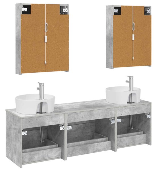 Fürdőszoba bútor szett 5 pcs Betonszürke Szerelt fa és Üveg