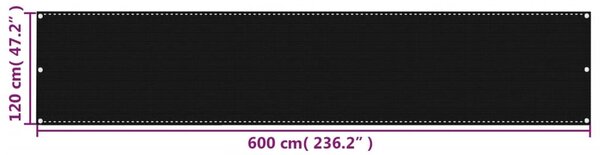 Fekete HDPE erkélyparaván 120 x 600 cm