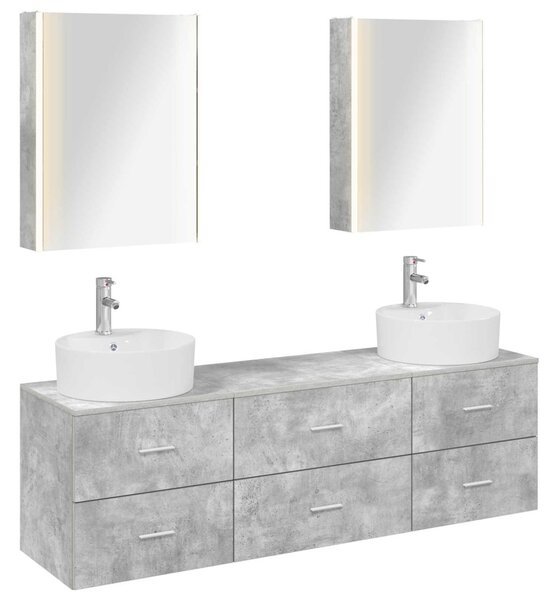 Fürdőszoba bútor szett 5 pcs Betonszürke Szerelt fa és Üveg