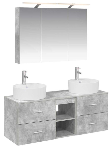 Fürdőszoba bútor szett 4 pcs Betonszürke Szerelt fa és Üveg