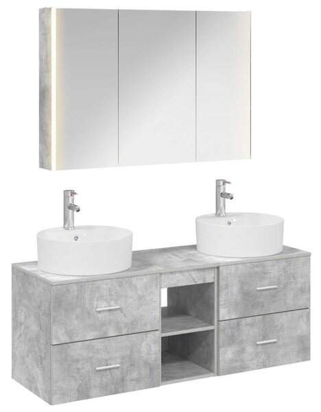 Fürdőszoba bútor szett 4 pcs Betonszürke Szerelt fa és Üveg