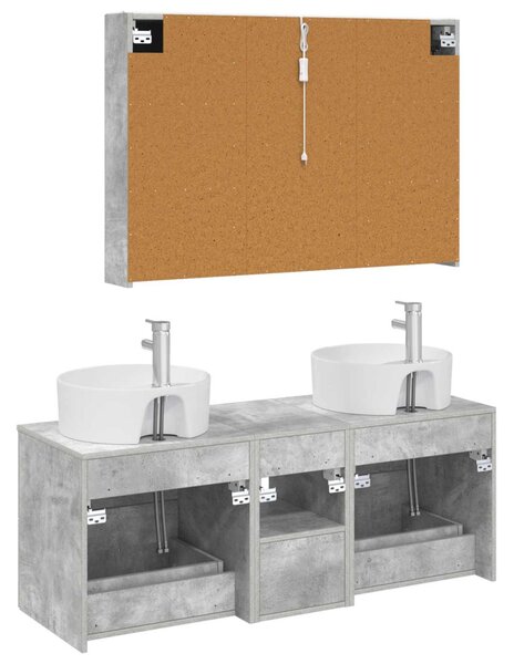 Fürdőszoba bútor szett 4 pcs Betonszürke Szerelt fa és Üveg