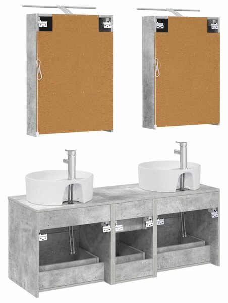 Fürdőszoba bútor szett 5 pcs Betonszürke Szerelt fa és Üveg