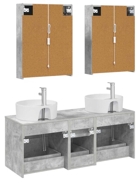 Fürdőszoba bútor szett 5 pcs Betonszürke Szerelt fa és Üveg