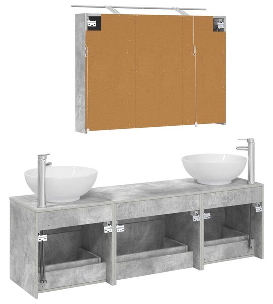 Fürdőszoba bútor szett 4 pcs Betonszürke Szerelt fa és Üveg