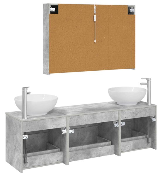 Fürdőszoba bútor szett 4 pcs Betonszürke Szerelt fa és Üveg