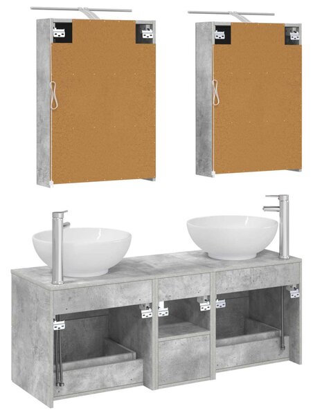 Fürdőszoba bútor szett 5 pcs Betonszürke Szerelt fa és Üveg