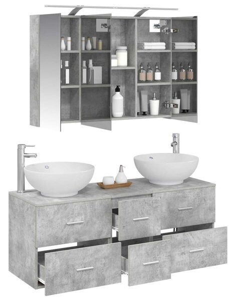 Fürdőszoba bútor szett 4 pcs Betonszürke Szerelt fa és Üveg