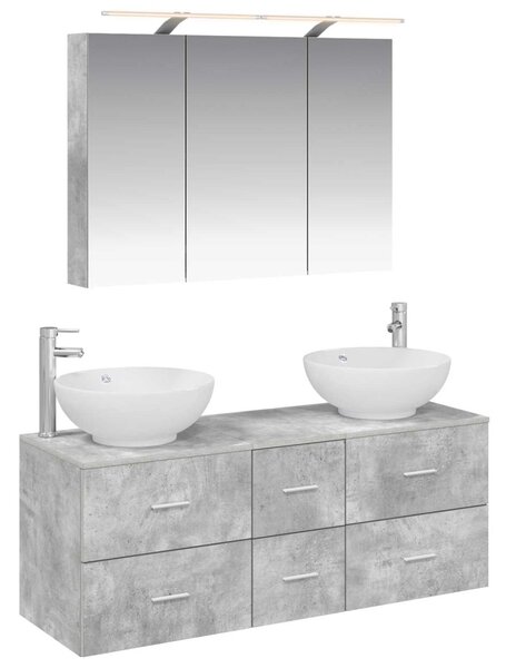 Fürdőszoba bútor szett 4 pcs Betonszürke Szerelt fa és Üveg