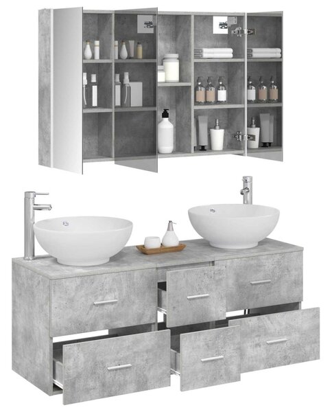 Fürdőszoba bútor szett 4 pcs Betonszürke Szerelt fa és Üveg