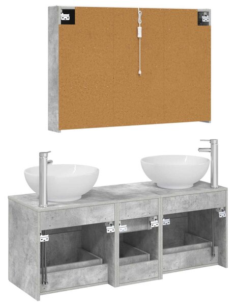 Fürdőszoba bútor szett 4 pcs Betonszürke Szerelt fa és Üveg