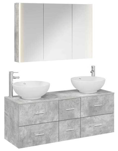 Fürdőszoba bútor szett 4 pcs Betonszürke Szerelt fa és Üveg