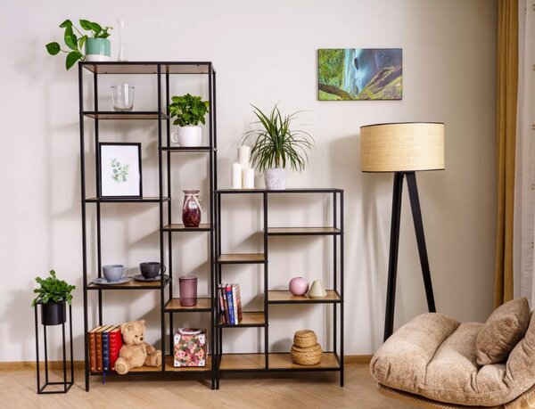Costa Modern Polcos Állvány Laminált Tölgy Fekete Geometrikus
