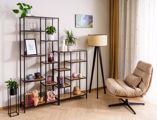 Costa Modern Polcos Állvány Laminált Tölgy Fekete Geometrikus