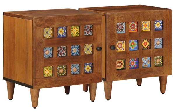 Éjjeliszekrény 2 pcs Barna 40 x 33 x 46 cm Tömör Mangófát