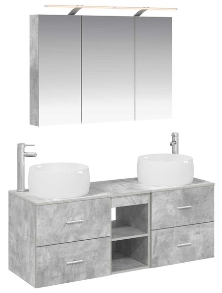 Fürdőszoba bútor szett 4 pcs Betonszürke Szerelt fa és Üveg